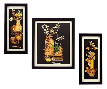Indianara 3 Piece Set of Framed Wooden Wall Hanging Art