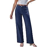 GRAPENT Striped Jeans for Women Trendy High Waisted Wide Leg Dressy Casual Slight Stretch Denim Pants Trouser Jeans