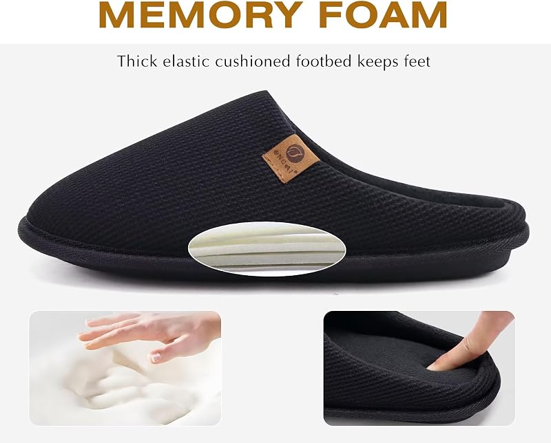 Zapatillas Casa Hombre Espuma de Memoria Algodón con Pantuflas de Estar de Imitación Forro de Sintética para Invierno Interiores y Exteriores Suela de Goma Antideslizante Negro Talla 48 — foto 5 de 7