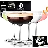 VEMACITY - Elegant Espresso Martini Glasses Set of 4 (10oz) - Classic Coupe Glasses for Martinis, Champagne, Margaritas | Handblown Crystal Cocktail Glassware | Ideal for Martinis and Cocktails