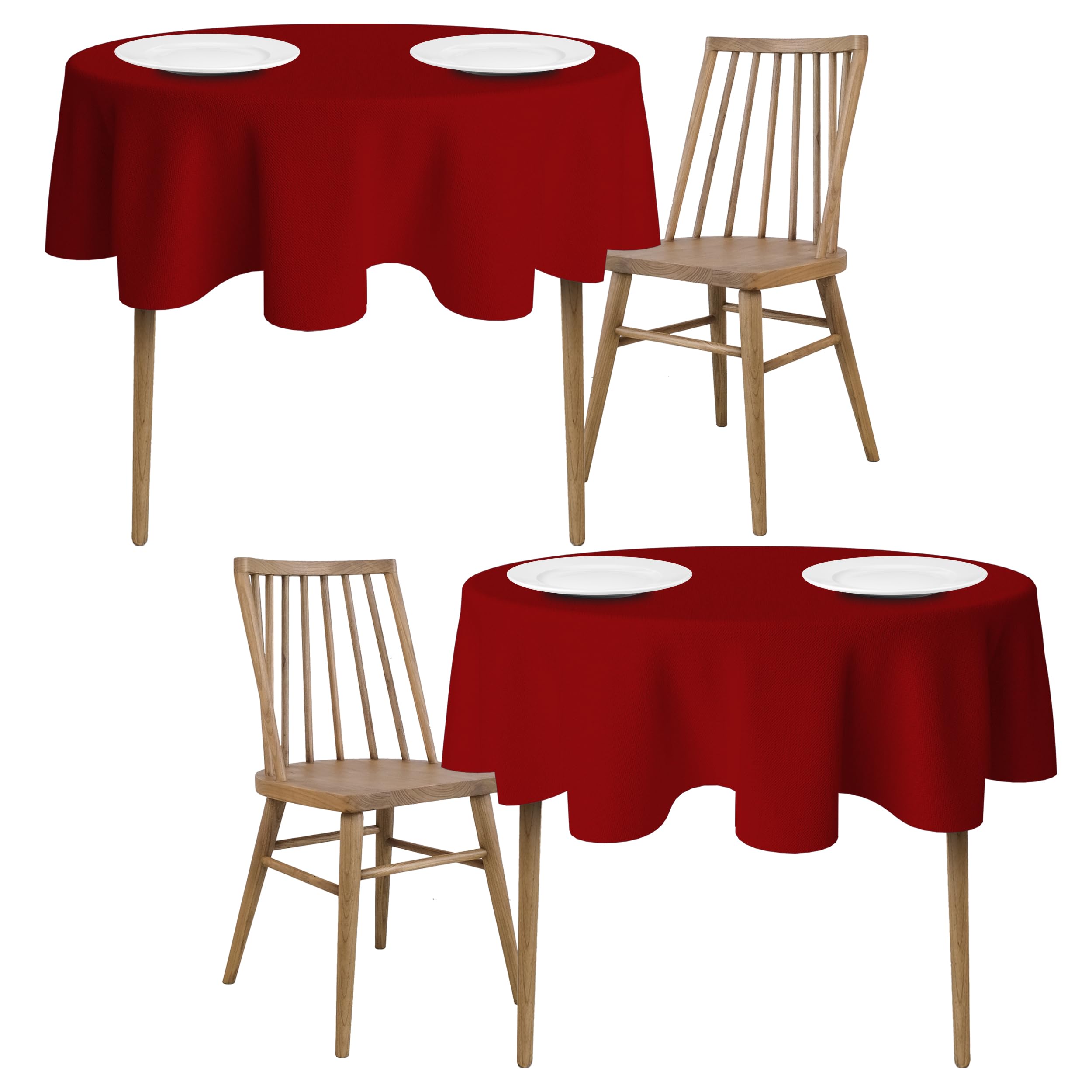 Photo 1 of [2 Pack] Red Round Tablecloths 60 Inch [for 20-48'' Tables] 200 GSM Premium Quality Textured Washable Polyester Fabric Table Cloth [60'' is Not Table Size]