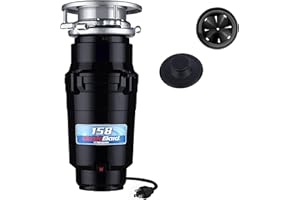Waste Maid 10-US-WM-158-3B Garbage Disposal Anti-Jam Stainless Steel Food Waste Grinding System, 1/2 HP Standard, Black