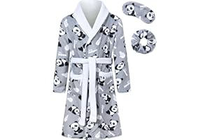 Funnycokid Girls Robe with Matching Sleep Mask Scrunchie for Kids 6-13 Years