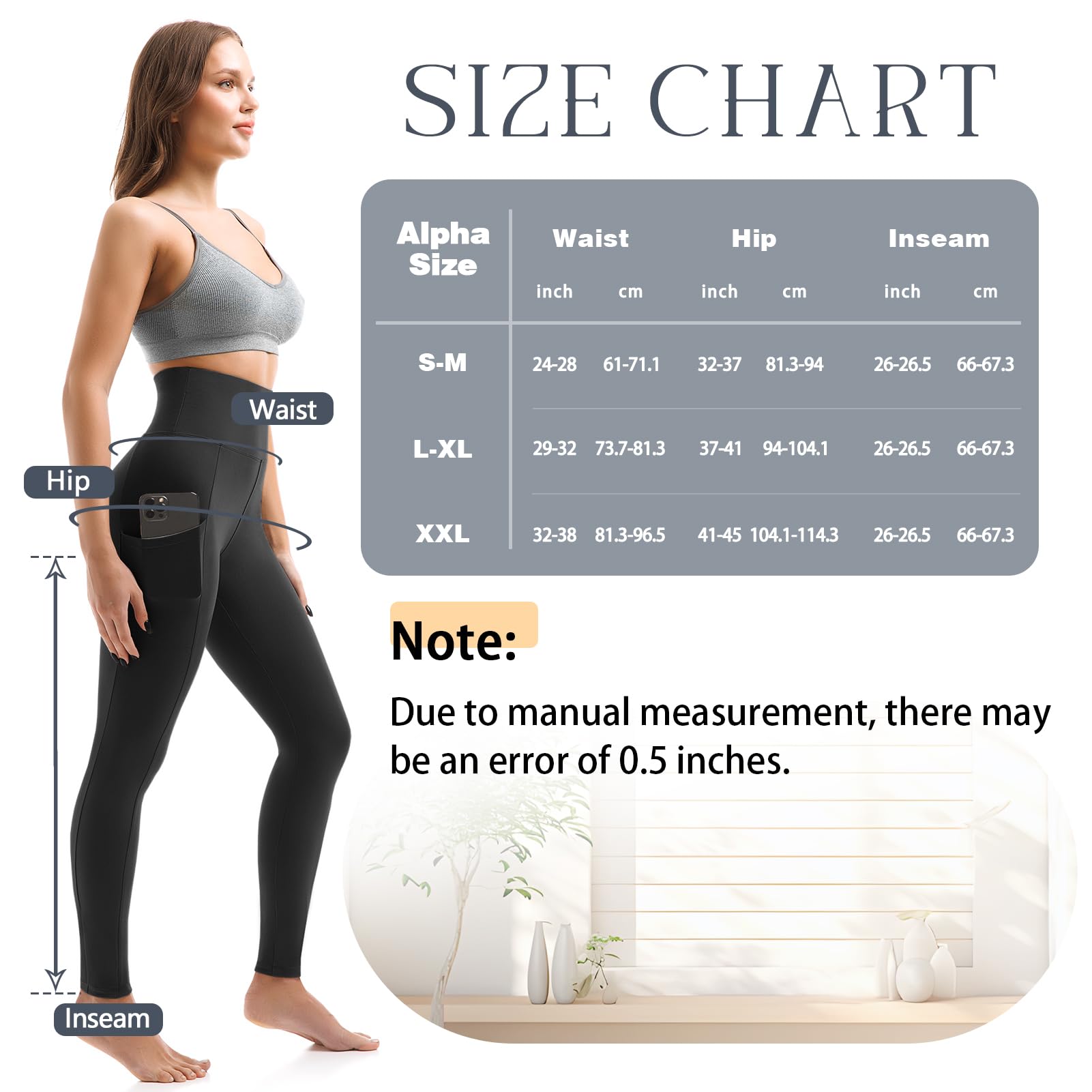 Leafigure 2 Pairs of Women's High-Waist Sports Leggings with Pockets, Opaque, for Gym, Sports, Yoga