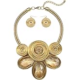 JHWZAIY Chunky African Statement Necklace For Women Tribal Fashion Costume Jewelry Earring Sets Unique Colorful Big Rhinestone Crystal Pendent Collar Choker Bib Handmade