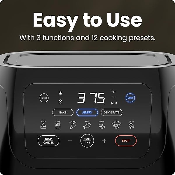 CHEFMAN MULTIFUNCTIONAL DIGITAL AIR FRYER+ ROTISSERIE, DEHYDRATOR, CONVECTION OVEN, 17 TOUCH SCREEN PRESETS FRY, ROAST, DEHYDRATE, BAKE, XL 10L FAMILY SIZE, AUTO SHUTOFF, LARGE EASY-VIEW WINDOW, BLACK