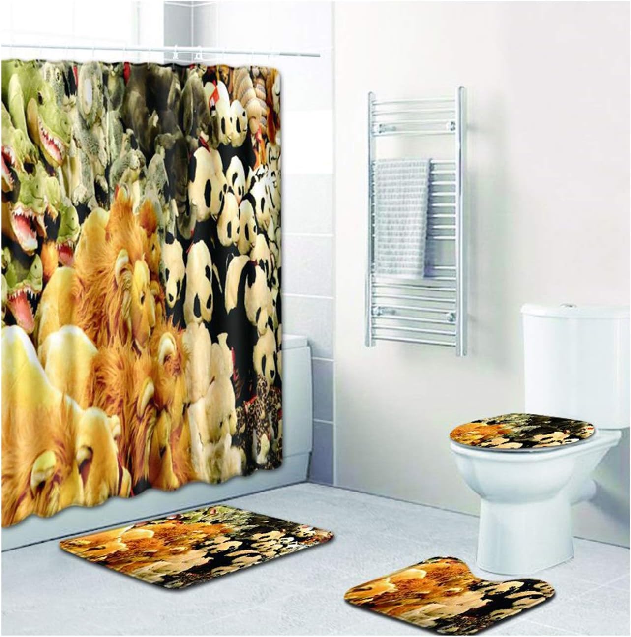 ROMQUEEN Bathroom Curtains Rugs Set Of 4 Shower Curtains Large Anti Slip Ankle Socks Pedestal Mat for Toilet White& Shower Curtain 180 * 180