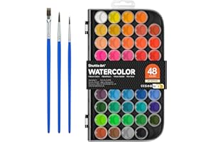 Shuttle Art Watercolor Paint Set, 48 Colors Watercolor Paint Pan Set with 3 Paint Brushes for Beginners, Artists, Kids & Adul