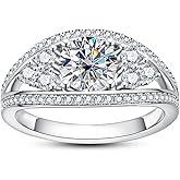AimiIee Moissanite Engagement Ring 1.2-2.8CTTW D Color VVS1 Clarity 925 Sterling Silver Vintage Bezel Halo Promise Wedding Anniversary Rings for Women with Certificate