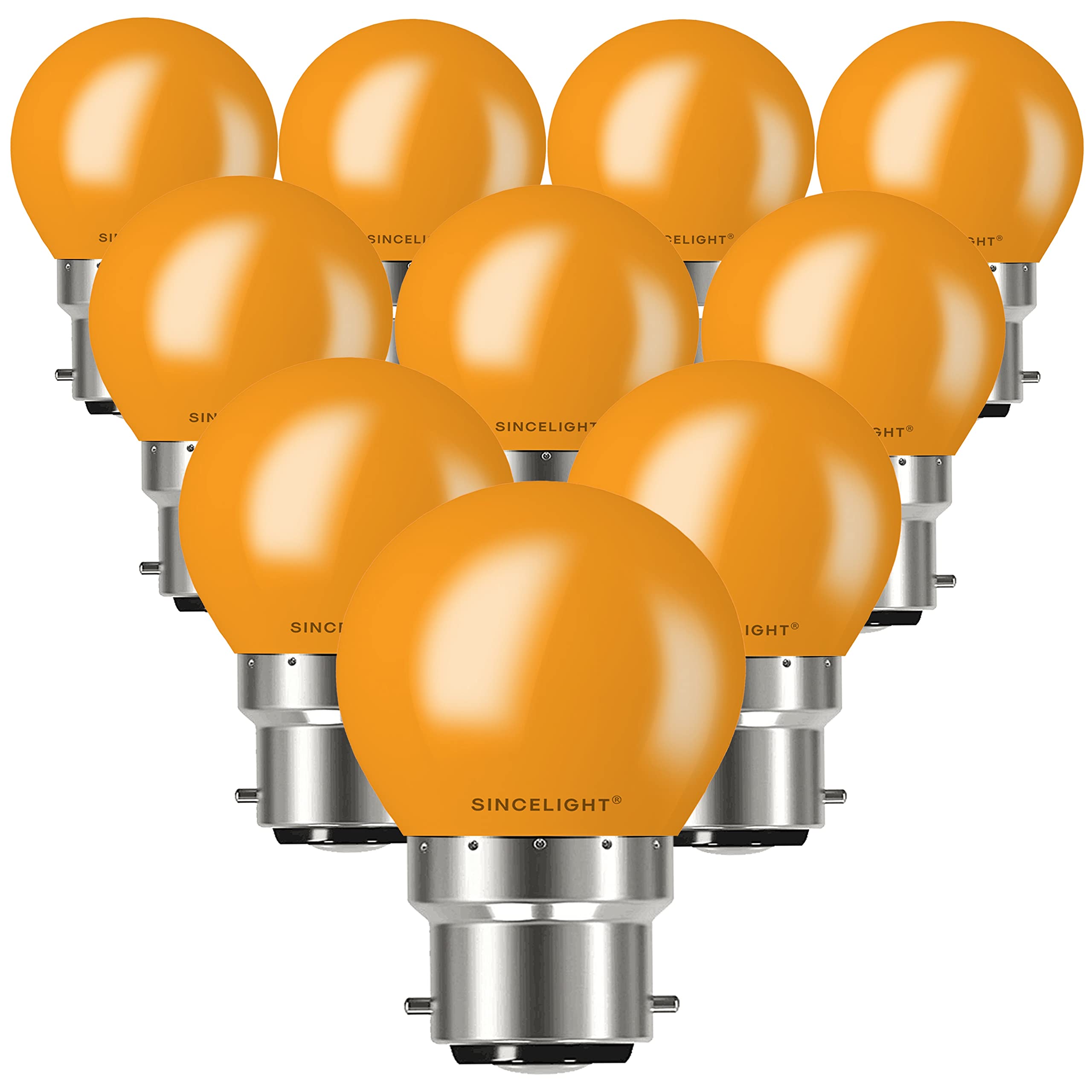 SINCELIGHT B22 LED Orange Coloured Bulbs 1W Festive Decorative Garden Party Light,Pack of 10