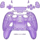 eXtremeRate Full Set Shell with Buttons Touchpad Compatible with ps5 Edge Controller, Clear Atomic Purple Replacement Decorative Trim Shell Front Back Plates Compatible with ps5 Edge Controller