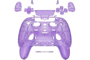 eXtremeRate Full Set Shell with Buttons Touchpad Compatible with ps5 Edge Controller, Clear Atomic Purple Replacement Decorative Trim Shell Front Back Plates Compatible with ps5 Edge Controller