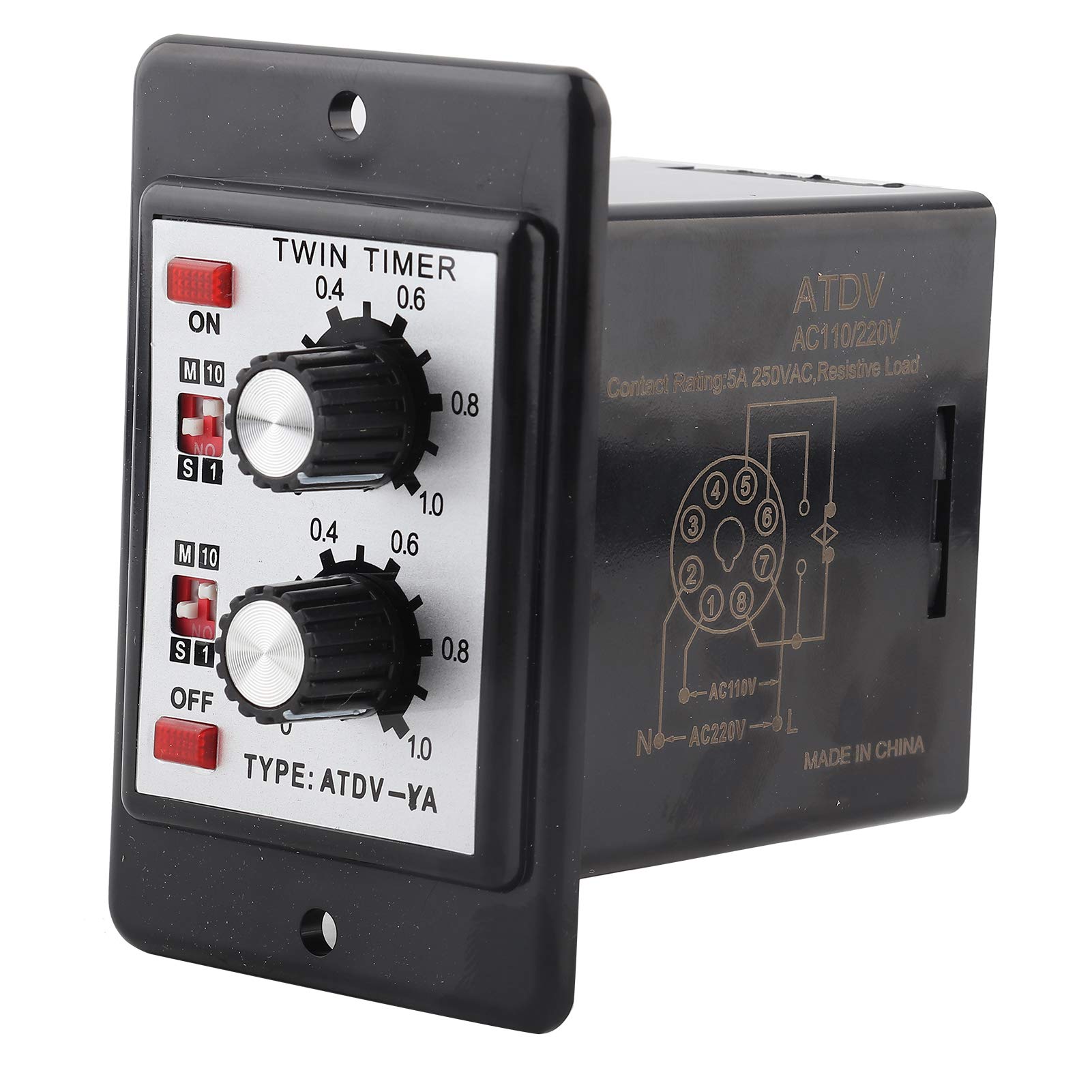 Hyuduo Twin Channel Timer Relay – On/Off Knob Control Time Switch for Intermittent, Repeat Cycle & Interval Timing with 24-Hour Day/Night Function