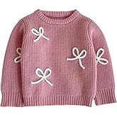 Verdusa Girl's Cute Bow Sweater Crew Neck Long Sleeve Ribbed Knit Casual Pullovers