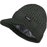 Lvaiz Womens Satin Lined Winter Beanie Hat with Brim Visor Warm Knit Cuffed Skull Baseball Cap Silk Lining Hat for Men