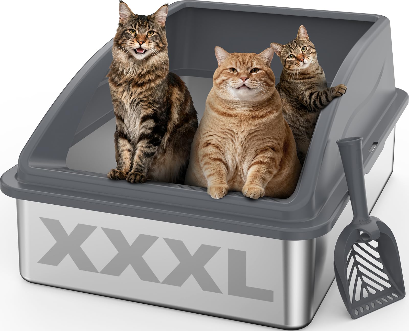 AIPERRO Stainless Steel Litter Box Extra Large for Big Cats and Multi-Cats | Jumbo Extra Large Metal Cat Box with High Sided Lid, Anti-Urine Leakage, Non-Stick,Include Litter Scoop Image