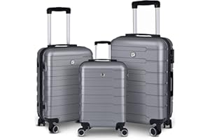 LUMINATERY Luggage Sets 3 Piece, Carry on Lightweight with ABS Durable Luggage,Travel Luggage Suitcase with Spinner Wheels and TSA Lock,Silver Grey(20"/24"/28")