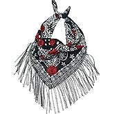 Beisto Women's Fringed Bandanas Rhinestone Tassel Scarf Head Wrap Disco Rave Western Cowgirl Bachelorette Kerchief