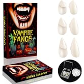 Awonoso Vampire Teeth Fangs, Halloween Costume Makeup(13,15,17MM) | Vampire Fangs 3 Sizes(13mm, 15mm, 17mm), Halloween Costume Makeup Realistic Fake Fang with Upgraded Reusable Adhesive
