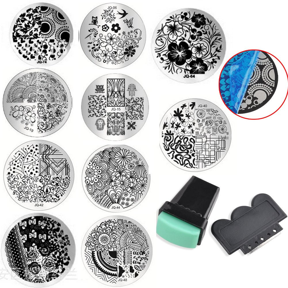Stanaway 10 Nail Art Stencils Plates Stamping Set Nail gel design Nail art + 1 Stamper And 1 Scraper