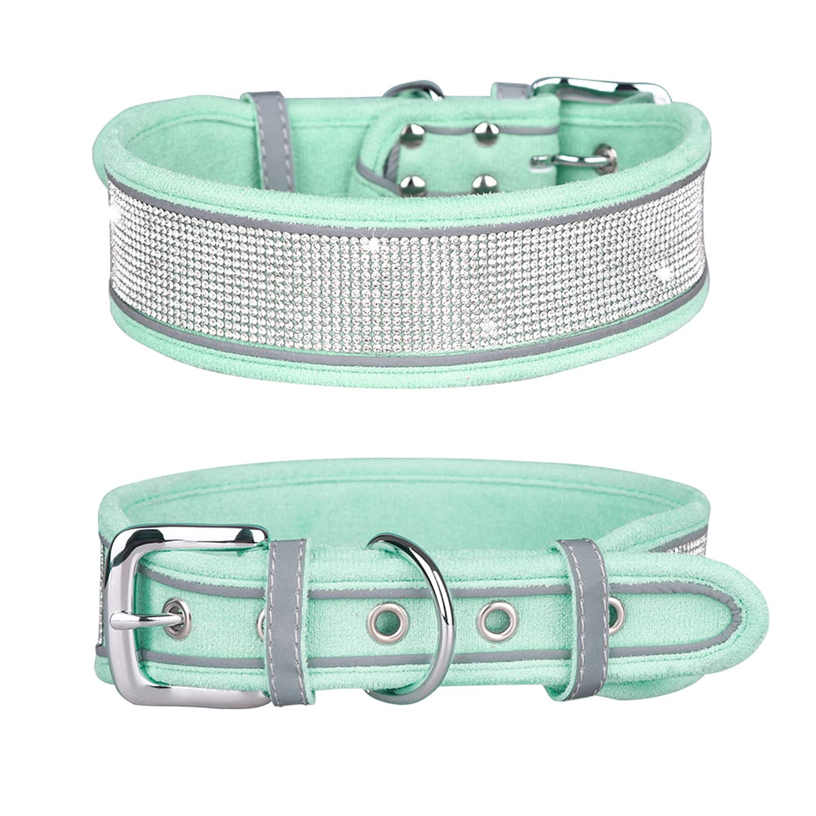 Pet Collar, Dog Bling Rhinestone Collars with Reflective Adjustable Necklace for Medium Large Dogs (M:Green)
