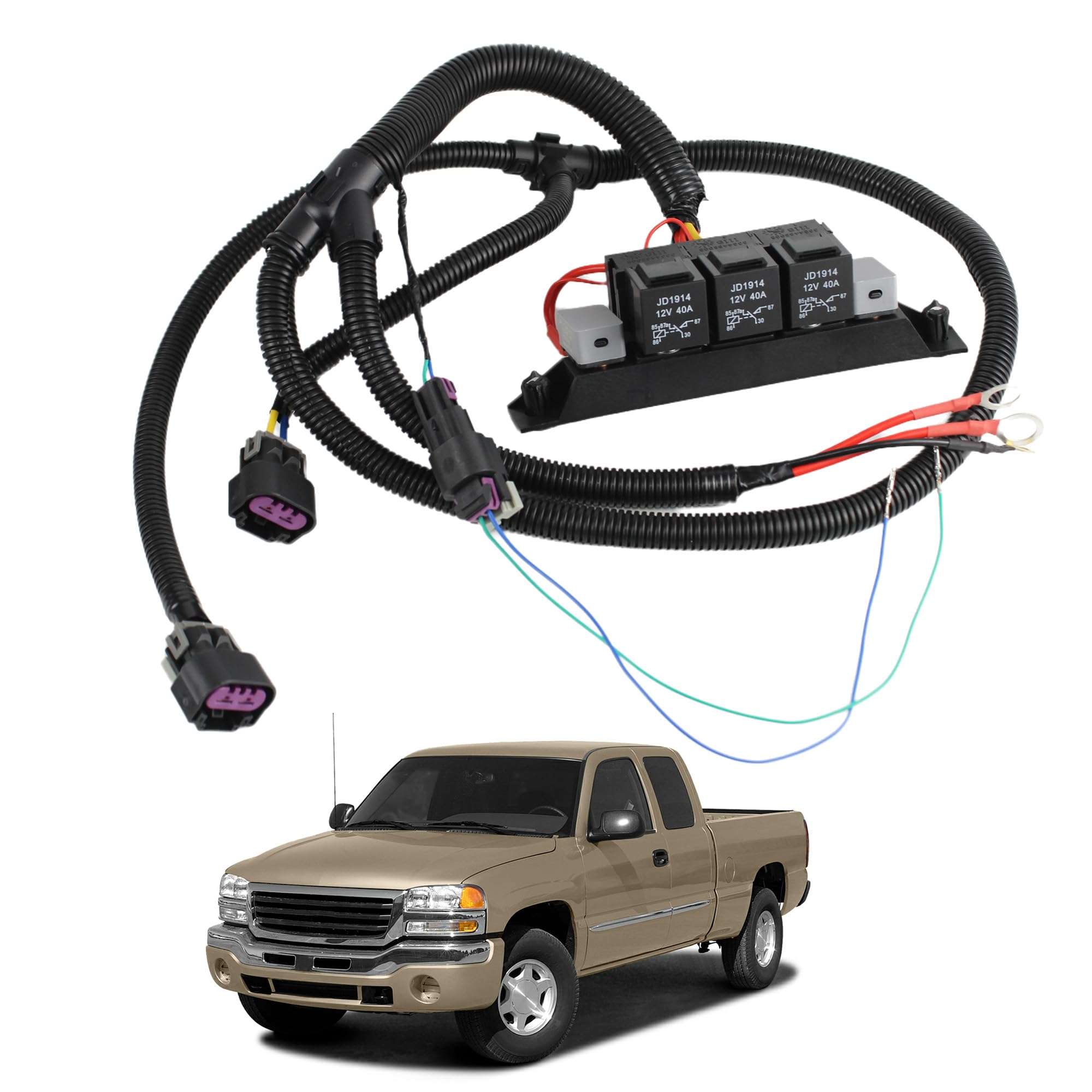 Photo 1 of YzusGomumu Dual Speed Electric Fan Control Wiring Harness Compatible with 1999-2007 Chevy Silverado Avalanche Suburban Tahoe GMC Sierra Yukon XL 1500 2500 3500 Electric Fan Harness Replaces 674-00923