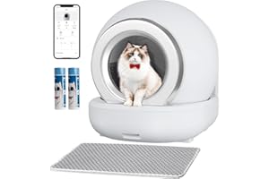 WARCAT Litter Box–Automatic Self-Cleaning Litter Box with App Control, Ideal for Multiple Cats, Includes 2 Rolls of Garbage Bags & Mat Set（Pearl White