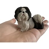 TALKLEK Realistic Resin Shih Tzu Figurine, Black and White, 2.87" x 1.38" x 2.17" (L x W x H), Collectible Dog Statue, Perfect for Home Decor and Gifts