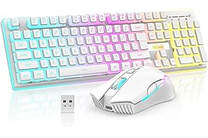 RedThunder K10 Wireless Gaming Keyboard and Mouse Combo, RGB Backlit Rechargeable 3800mAh Battery, Mechanical Feel Anti-ghosting Keyboard with Pudding Keycaps + 7D 3200DPI Mice for PC Gamer (White)