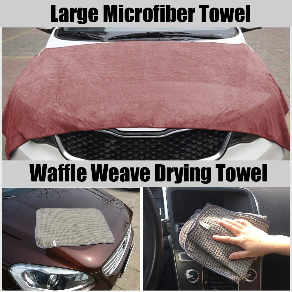 Snow Eagle-L 10Pcs Car Cleaning Tools Kit, Car Wash Tools Kit for Detailing Interiors Premium Microfiber Cleaning Cloth - Car Wash Sponges - Tire Brush - Window Water Blade: Automotive