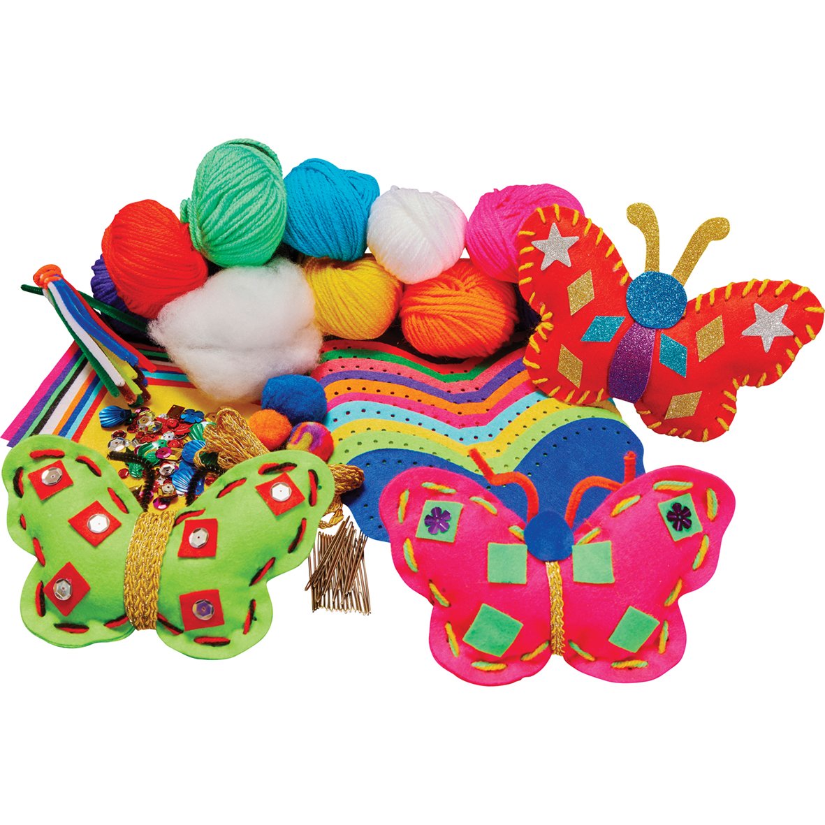 Springboard Felt Butterflies Sewing Kits for Children - Make Your Own 3D Felt Fabric Butterflies w/ Precut Shapes - Kids Sewing Kit for Beginners, Boys and Girls - 30-Pack - 18 x 11.5 cm - Assorted