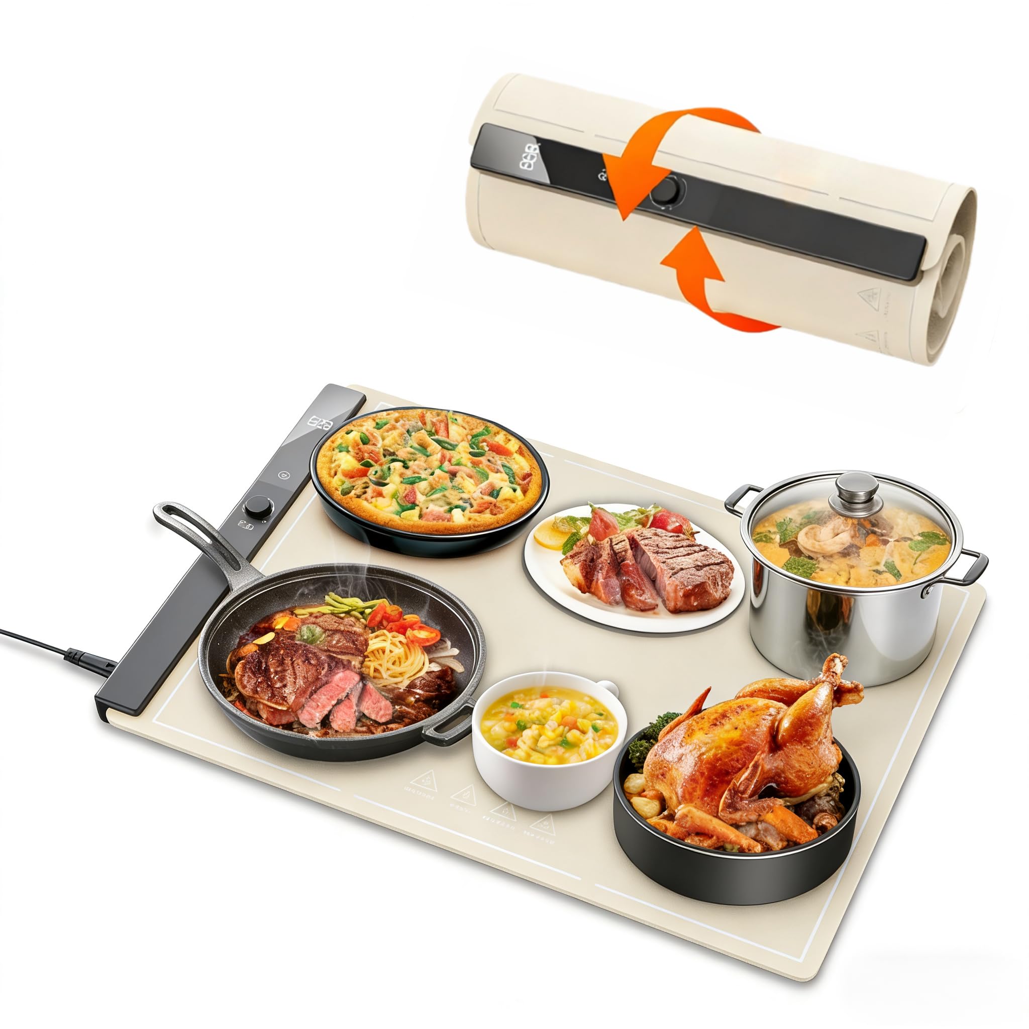 Photo 1 of Food Warming Mat 24"x16", Electric Warming Tray with 6 Level Adjustable Temperature, Heating Fastly in 10s, Timed Function & Kids Lock, Portable Roll-Up Mat for Family Gatherings, Buffets and Parties