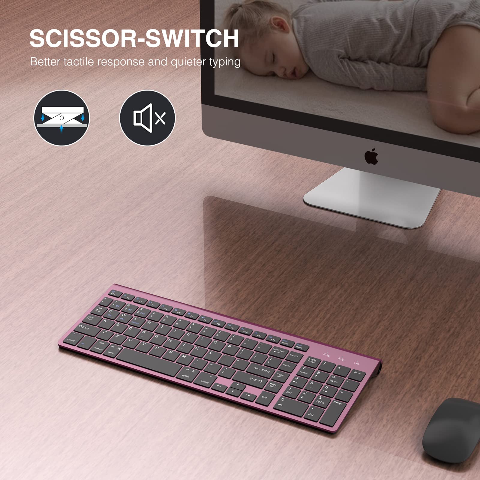 JOYACCESS Bluetooth Keyboard,Multi-Device (2.4G+BT3.0+BT5.0) Wireless Bluetooth Keyboard Compatible with iMac/Mac,MacBook,Laptop,Android,Windows-Wine Red