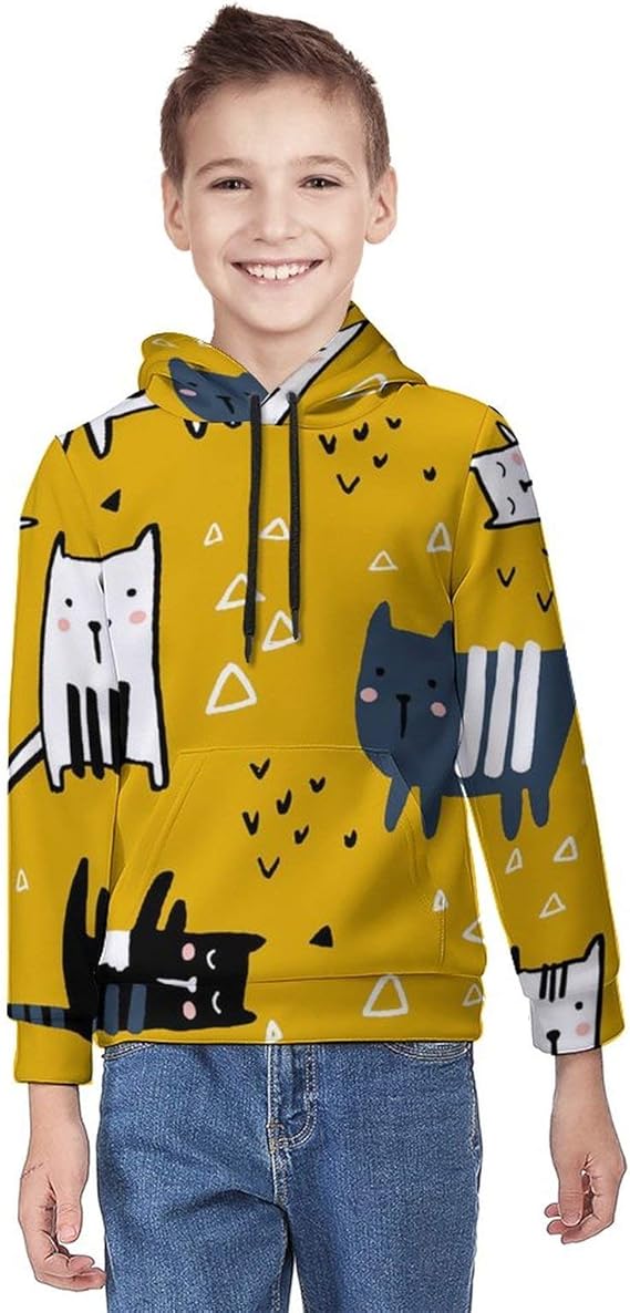 Amazon パーカー ジュニア プルパーカー 長袖 トレーニングパーカー かわいい 猫 ネコ 子ども 子供服 キッズ トレーナー フード付き パーカー カンガルーポケット プルオーバー スウェット 柔らかい生地 トップス 暖かい トレーナー パーカー 通販