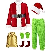 ACH Christmas Costume Adults Men Santa Claus Suit 7PCS Deluxe Professional Furry Xmas Halloween Cosplay Outfit for Adult Set