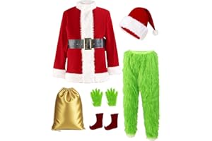 ACH Christmas Costume Adults Men Santa Claus Suit 8PCS Deluxe Professional Furry Xmas Halloween Cosplay Outfit for Adult Set