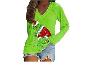 Segaven 𝑮𝒓𝒊𝒏𝒄𝒉𝒔 Fall Outfits Women Trendy V Neck Long Sleeve Hoodies Christmas Print Casual Loose Sweatshirts