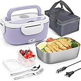 Carsolt Electric Lunch Box Food Heater - 3 in 1 Portable Leakproof Heated Lunch Box for Car/Home/Adults with 1.5L Removable 304 Stainless Steel Container, 60-80W, 12V/24V/110V (Light Purple)