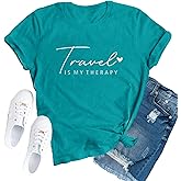 TUPOSU Travel Shirts for Women Travelers Trip Shirts Traveling is My Therapy Tees