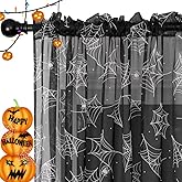 Karseteli Halloween Curtains for Living Room, Black Sheer Curtains 84 Inch Length 2 Panel Halloween Decorations for Home, Spider Web Window Drapes Decorations for Bedroom and Home Decor