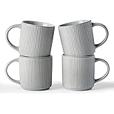 famiware Coffee Mug Set for 4, Star 12 oz Catering Mugs Cup Set with Handle for Coffee, Tea, Cocoa, Milk - Ceramic Stoneware Drinkware Set, Matte Grey