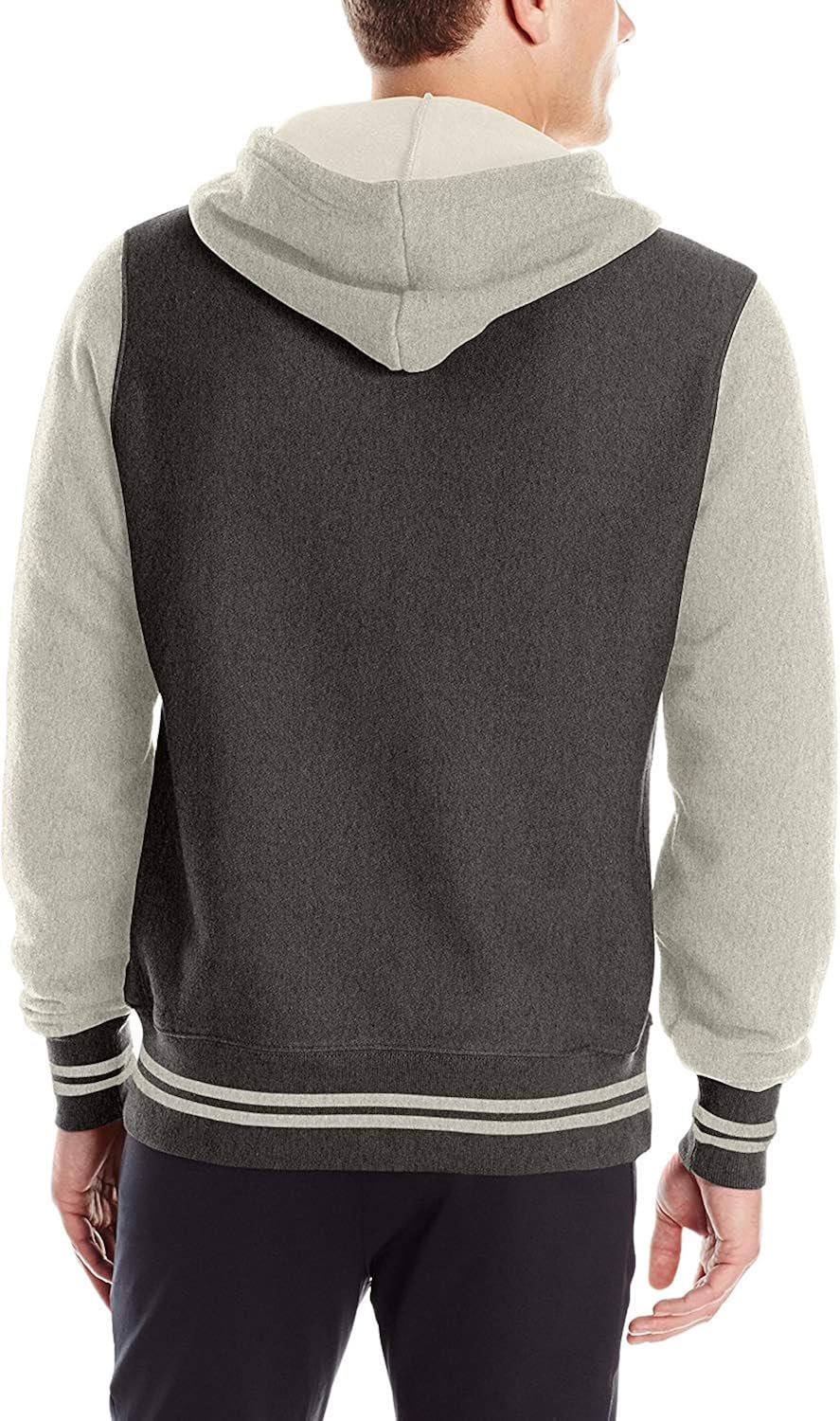 Champion Men's Life Reverse Weave Color Block Pullover Hoodie, Black/Team Red Scarlet, L: Clothing