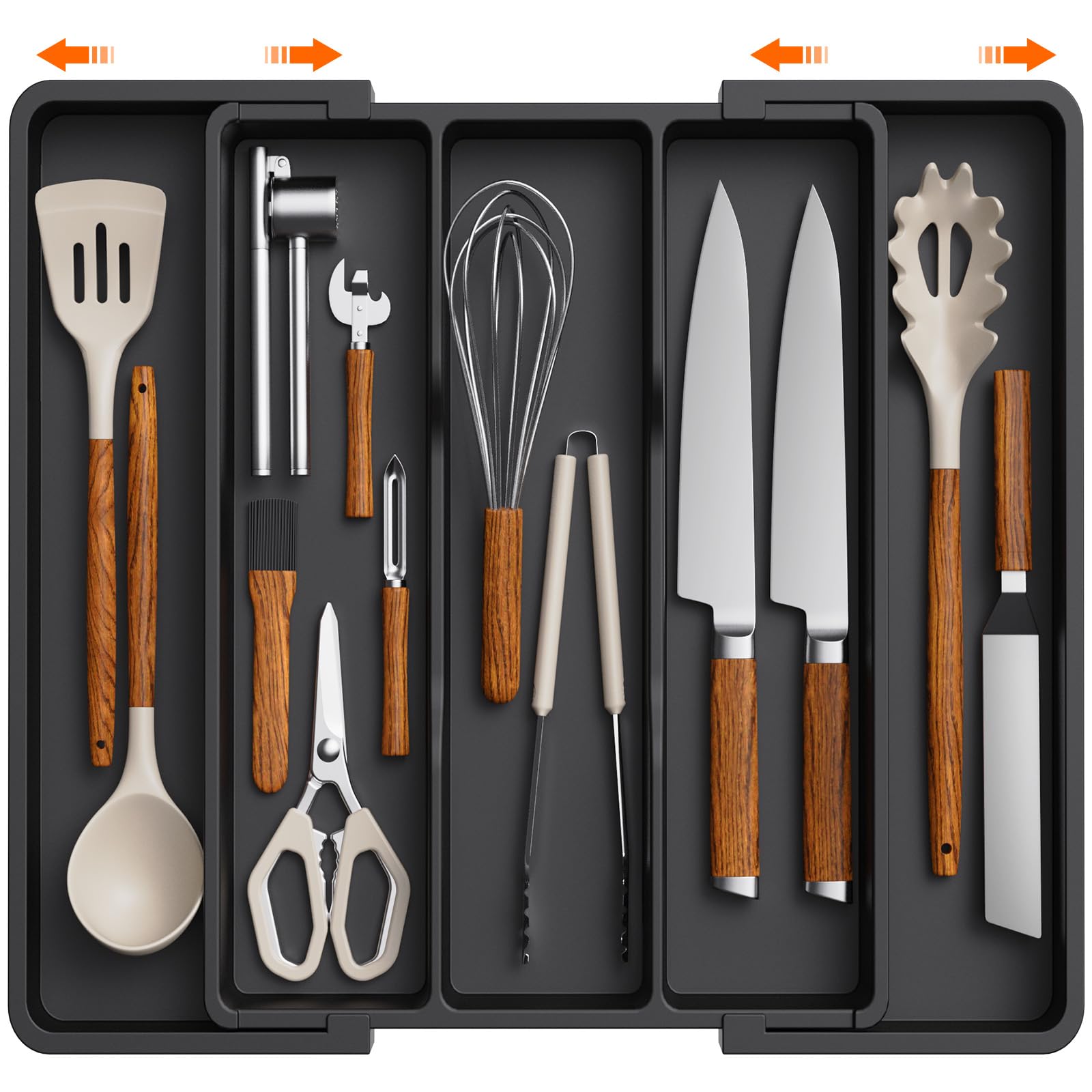 Photo 1 of Lifewit Utensil Organizer for Kitchen Drawers, Expandable Cooking Utensil Tray, Adjustable Cutlery Silverware Flatware Holder, Plastic Kitchen Spatula Tools and Gadgets Storage Divider, Large, Black
