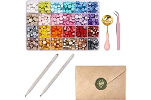 Wax Seal Stamp Set - 624PCS 24 Colours Wax Beads Kit with Wooden Handle Melting Spoon, Tweezers, Gold & Silver Pens, and Stor
