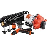 SEAFLO 55-Series Washdown Pump Kit - 12V DC, 5.5 GPM, 70 PSI, Self-Priming, Coiled Hose, Spray Nozzle, High Flow for RV, Boat