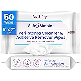 Safe n’ Simple Resealable Adhesive Remover Wipes for Skin - 50 Large 5"x7" No Sting Alcohol Free Medical Adhesive Remover Pad