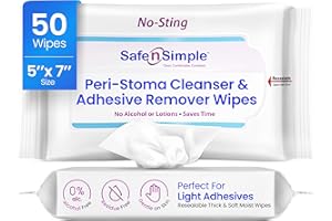 SAFE N' SIMPLE Safe n’ Simple Resealable Adhesive Remover Wipes for Skin - 50 Large 5"x7" No Sting Alcohol Free Medical Adhesive Remover Pads for Ostomy, Stoma Care - Gentle Adhesive Removal Wipes for Bandages, Tape