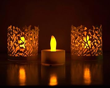 Candeberg - 6 Flameless Diwali Led Tealight Candles- Long Lasting- 70+ Hours Each- Thick Designer Paper Wraps