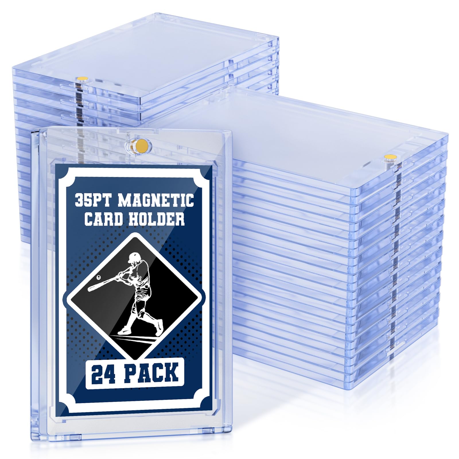 35pt Magnetic Card Holder for Trading Cards, 24 Pack Baseball Cards Protectors Hard Plastic for Collectible Sports Cards Acrylic Display Card Cases Fit 2.5x3.5in