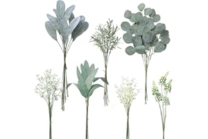 YXZZWL Artificial Greenery Stems Box Set,65 Pcs with 7 Kinds of Faux Greenery Branches Fake Eucalyptus for Wedding DIY Bouquets Floral Arrangement Table Centerpieces (Dusty Green)